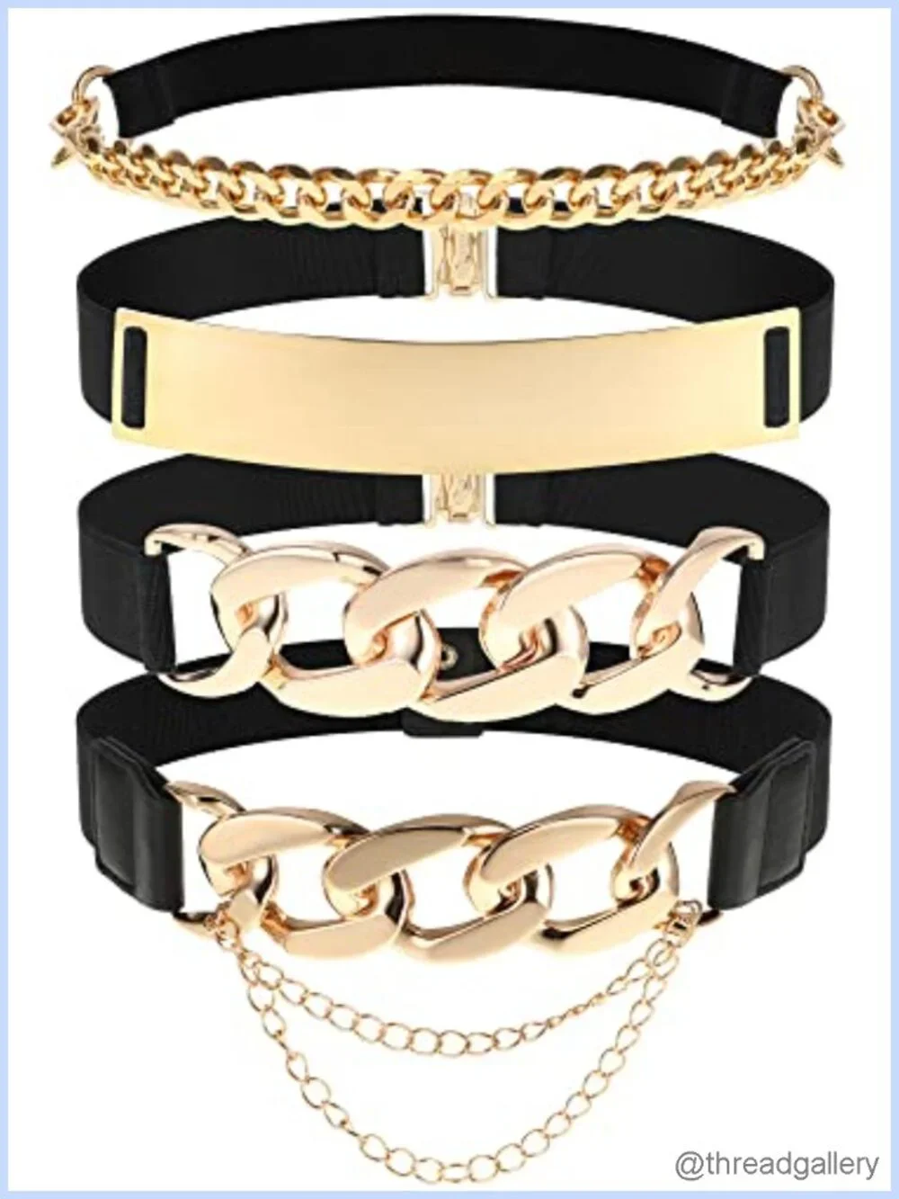 4 Pack Women Stretch Waist Belts Gold Metal Buckle Elastic Chain Wide